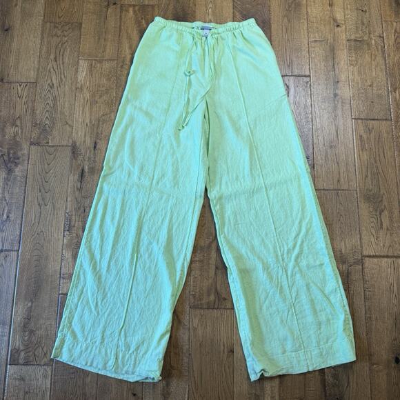 A NEW DAY Linen Blend Lime Green Pants Beach Resort Size XS OVERSIZED Baggy - Picture 2 of 9